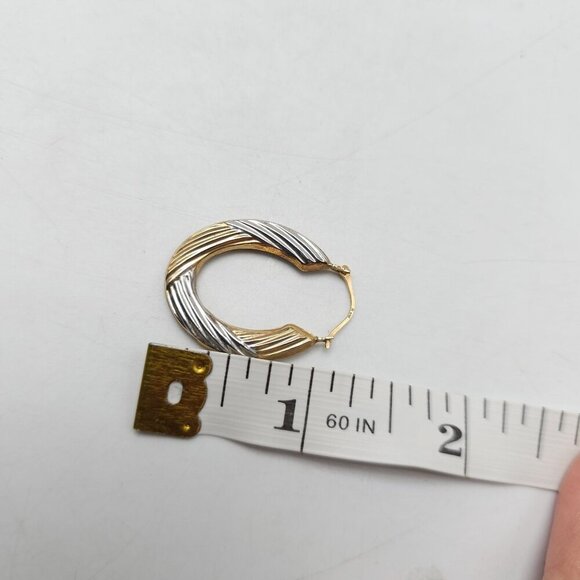 10K Gold Bonded Sterling Silver Two-Tone Twist Oval Hoop Earrings - Picture 5 of 7